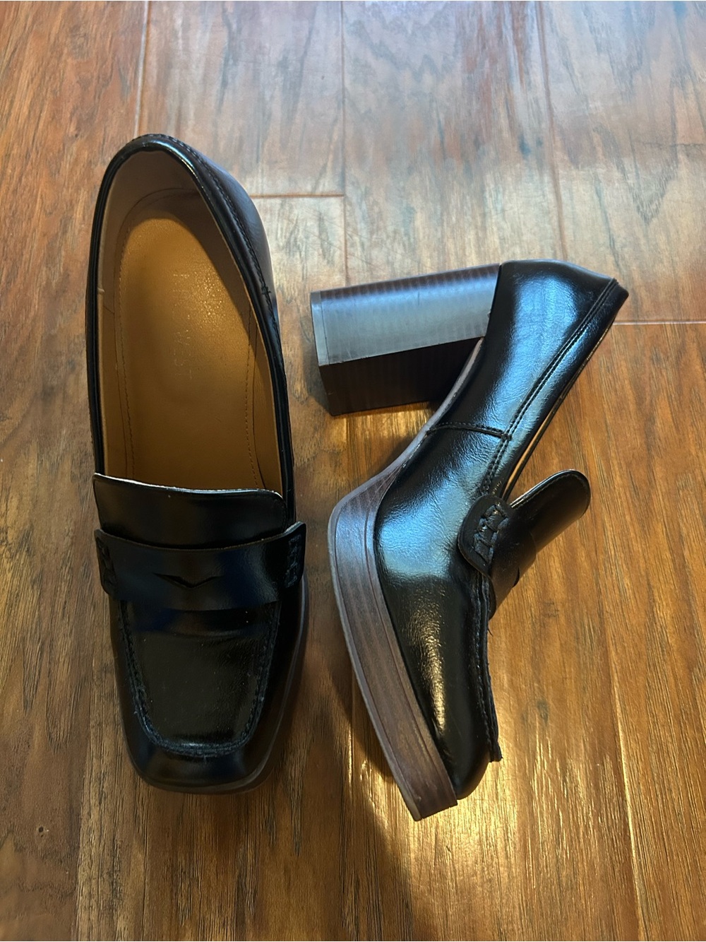 Black Leather Block Heel Loafers Nine West Women’s Size 8.5 Preppy 90s